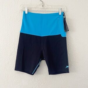 DELFIN Power Kler High Rise Compression Shorts Black Blue Size Medium NWT